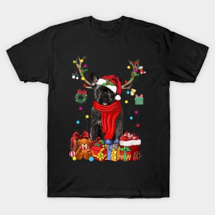 French Bulldog Reindeer Xmas Lights Merry Christmas T-Shirt